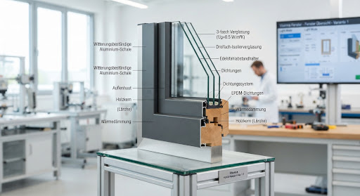 Przekrój okna drewniano-aluminiowego
