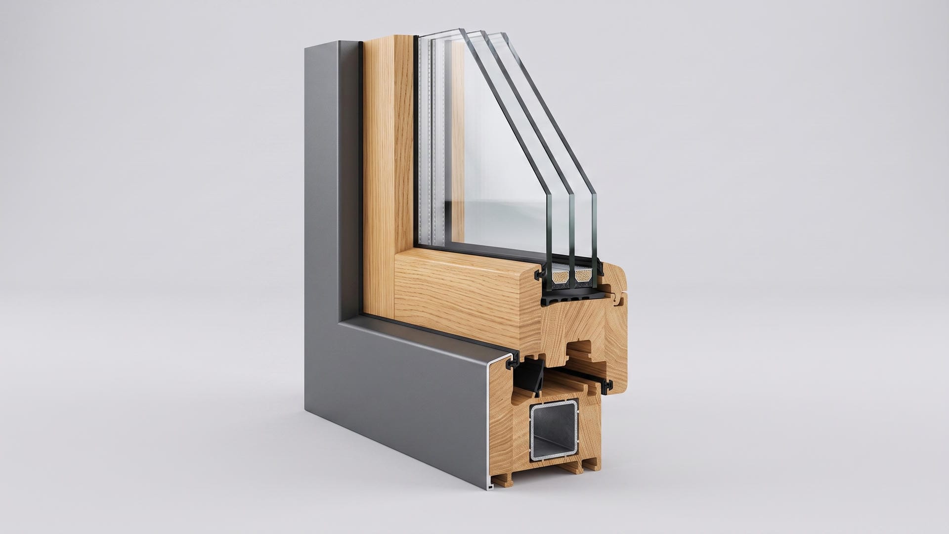 Querschnitt eines Holz-Aluminium-Fensterprofils