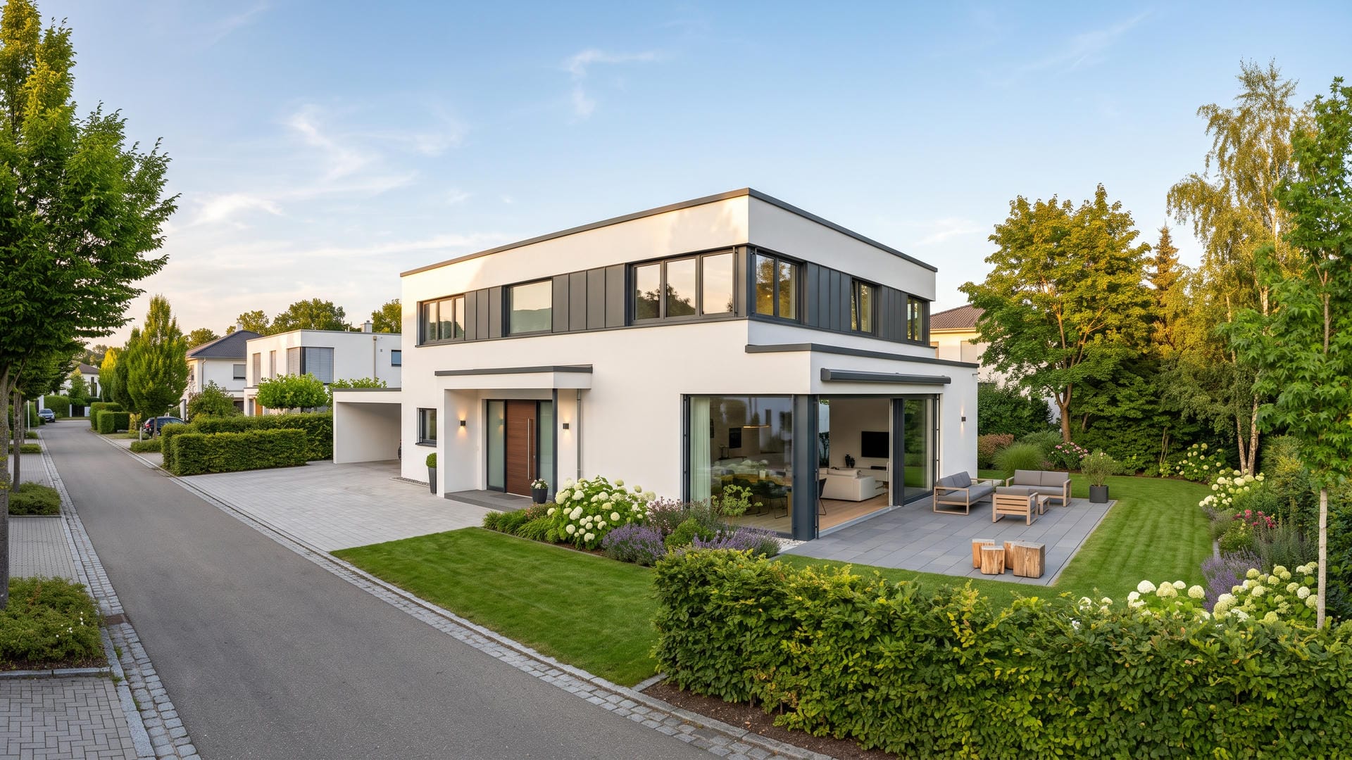 Modernes Eigenheim mit großen Fensterflächen im Augsburger Stadtgebiet