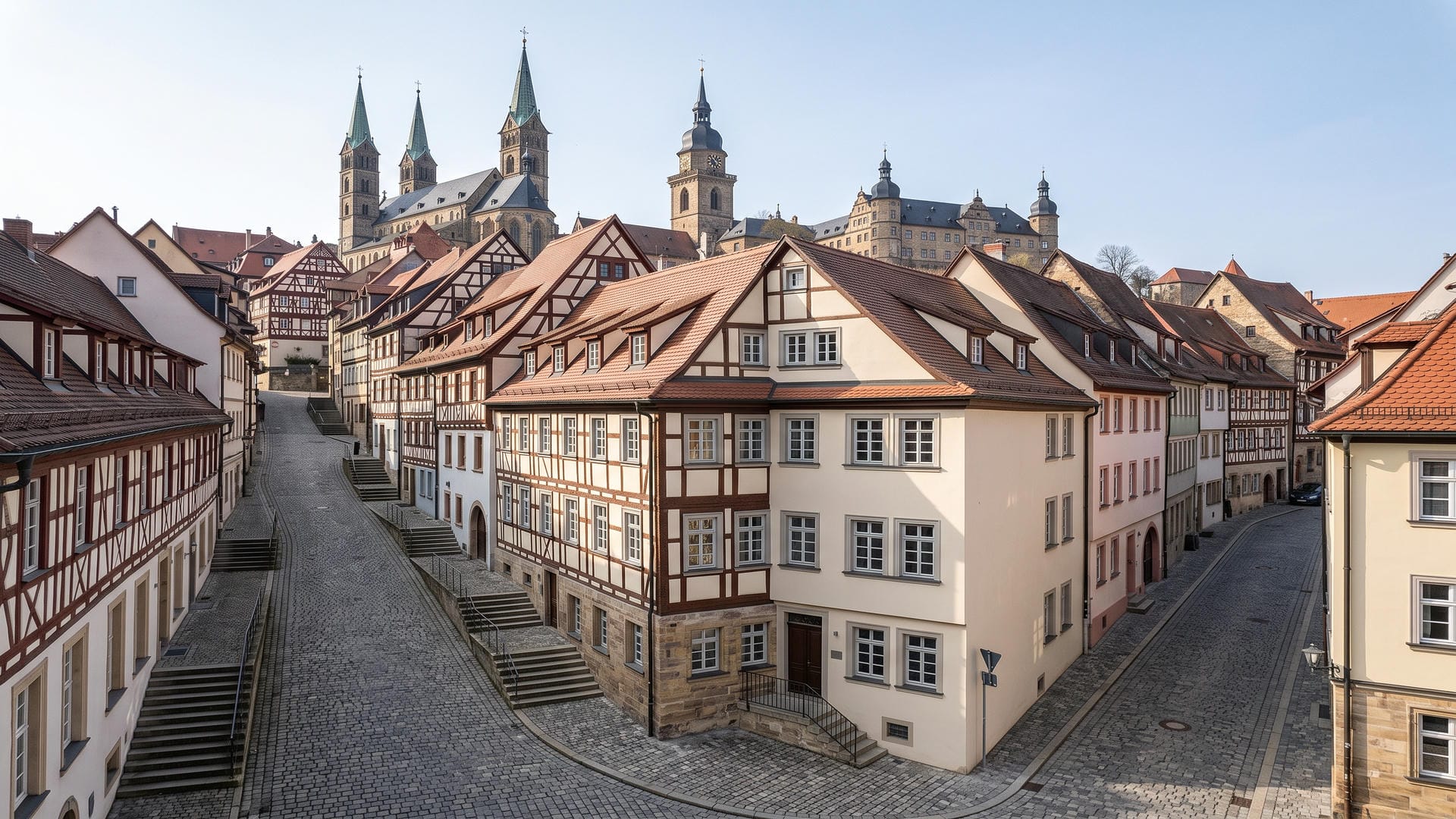 Historisches Berggebiet von Bamberg mit sanierten Fenstern