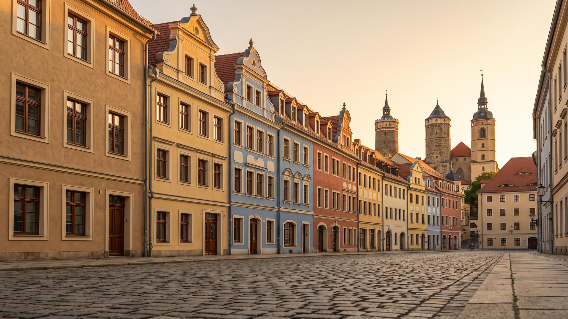 Historyczna Altstadt Bautzen z odnowionymi oknami