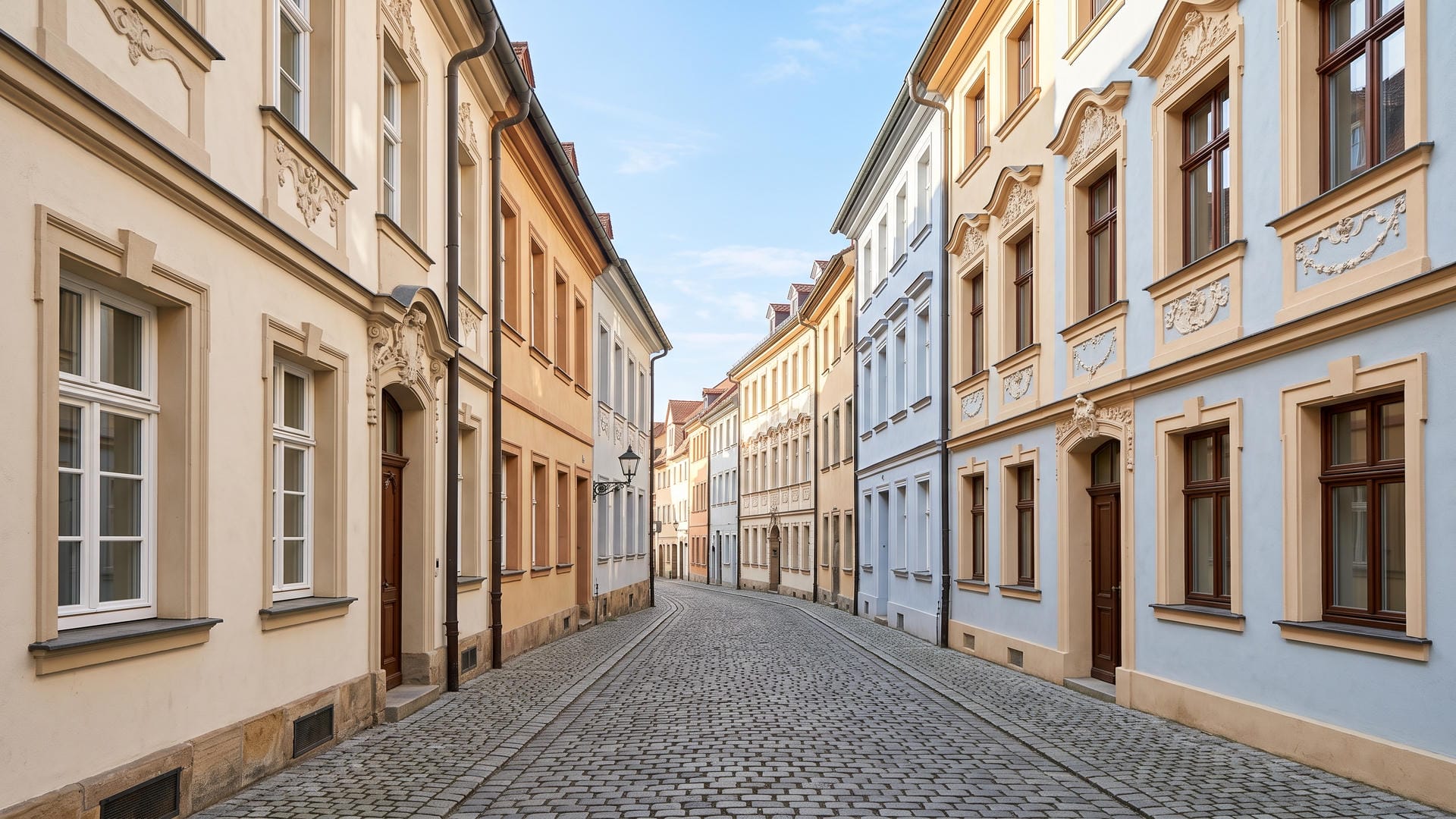 Historisches Gassenviertel von Bayreuth mit sanierten Fenstern