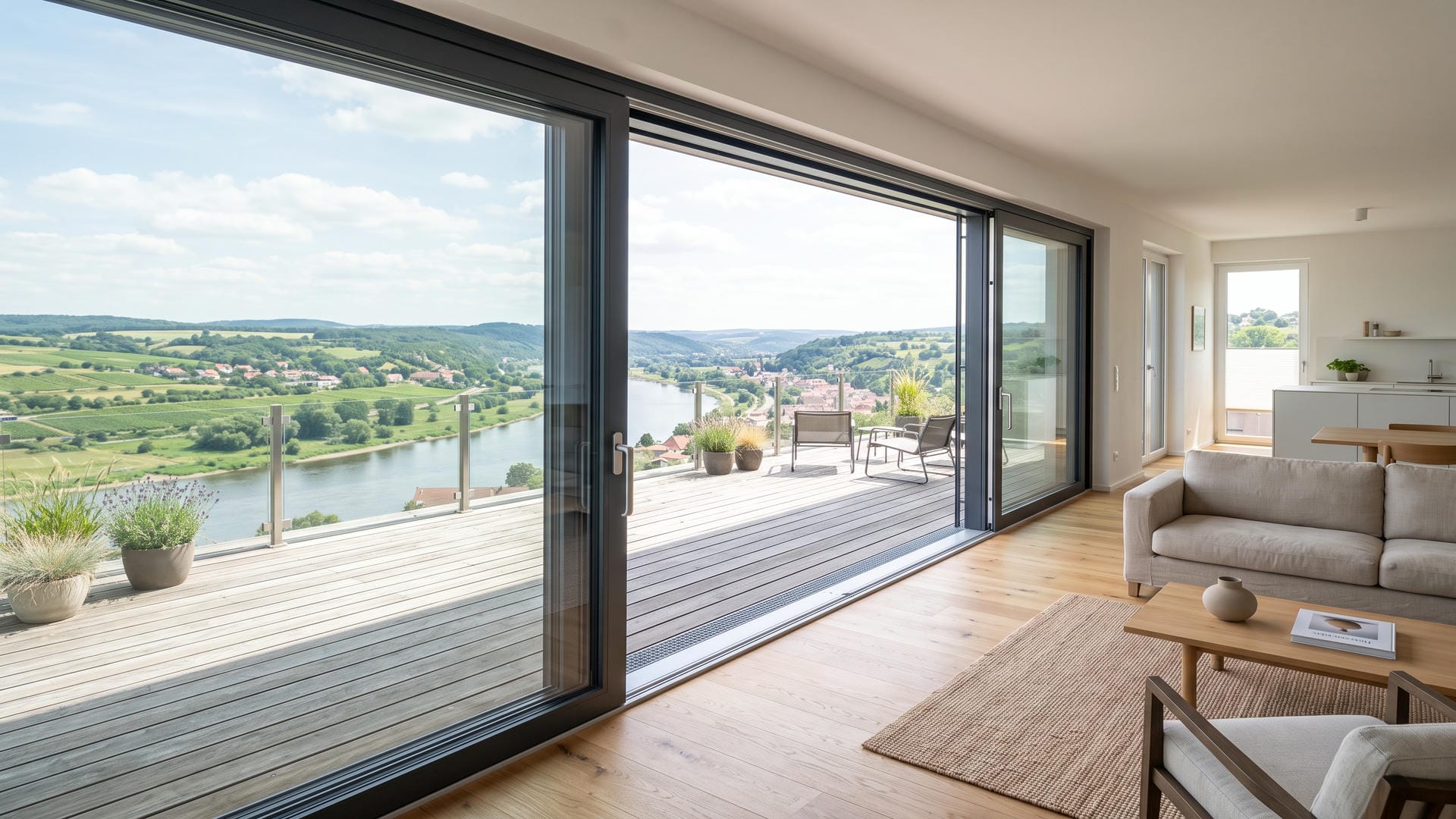 Hebe-Schiebe-Tür mit großzügiger Verglasung zur Terrasse