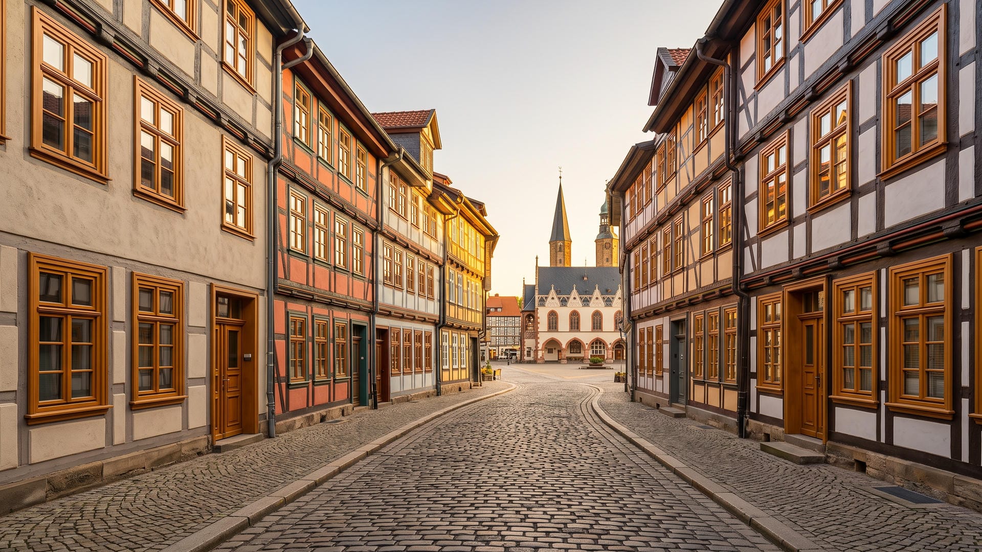 Historyczna Altstadt w Freiberg z odnowionymi oknami