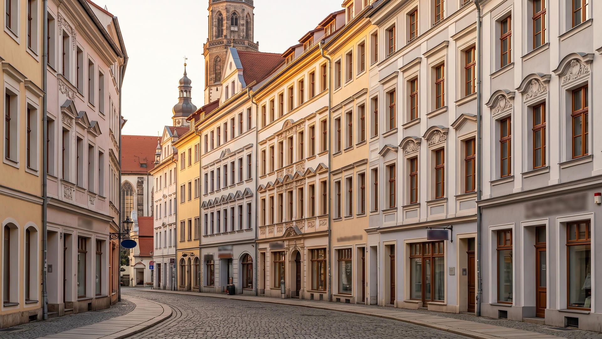 Historyczna zabudowa w Görlitz z odnowionymi oknami
