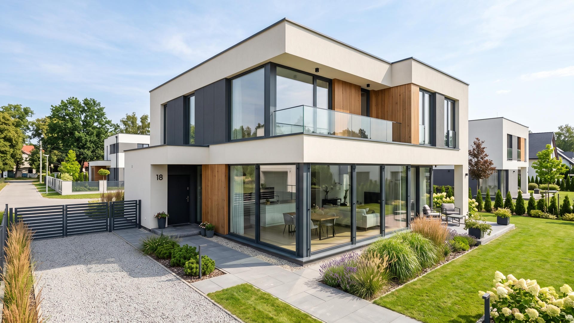 Moderner Neubau mit großformatigen Fenstern