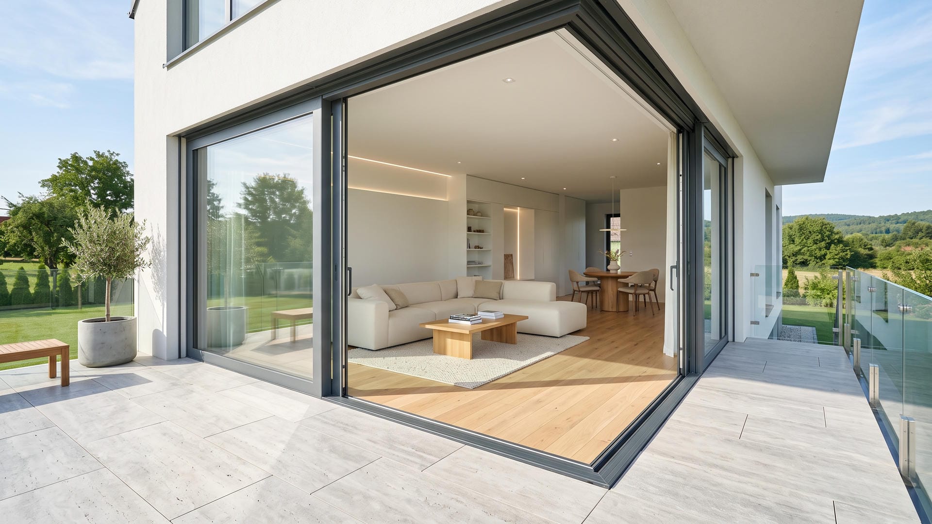 Hebe-Schiebe-Tür mit großzügiger Verglasung zur Terrasse