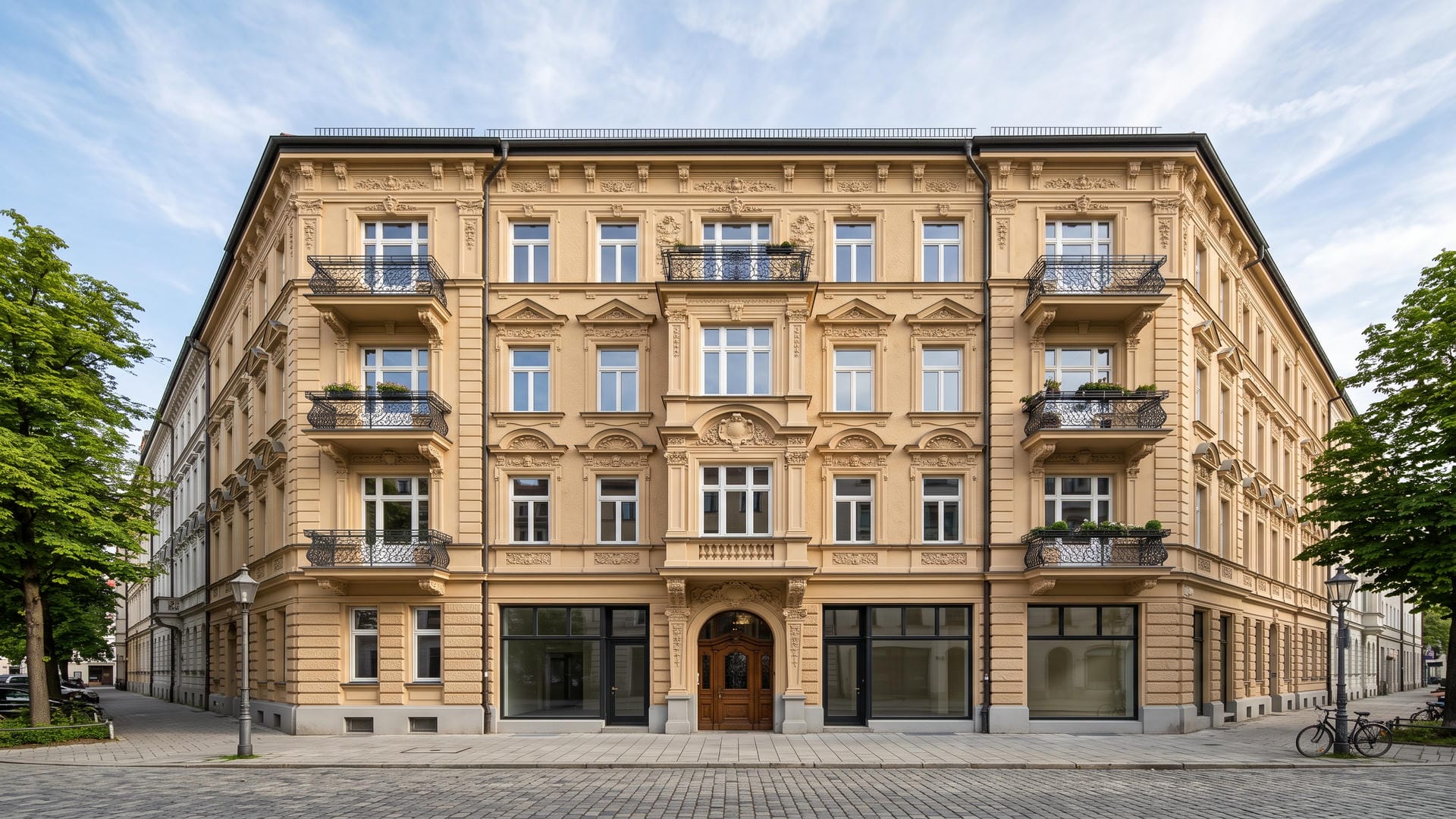 Sanierte Gründerzeitfassade mit neuen Fenstern in München-Schwabing
