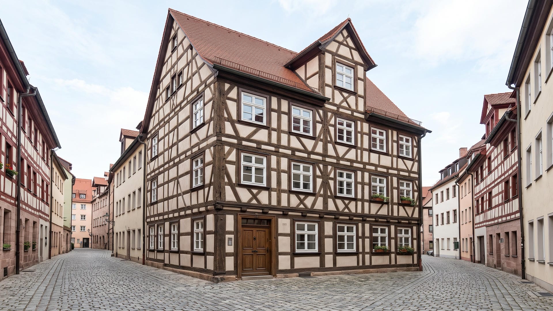 Historische Altstadtfassade in Nürnberg-Sebald mit neuen Fenstern