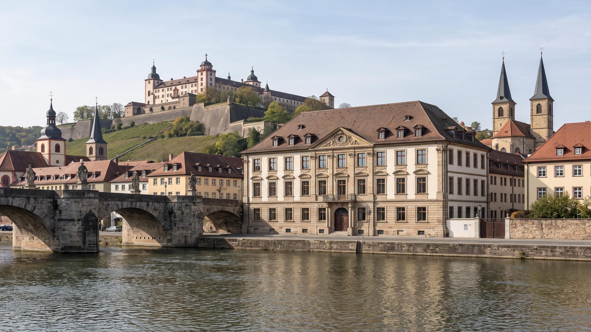 Blick über die Altstadt von Würzburg am Main mit neuen Fenstern